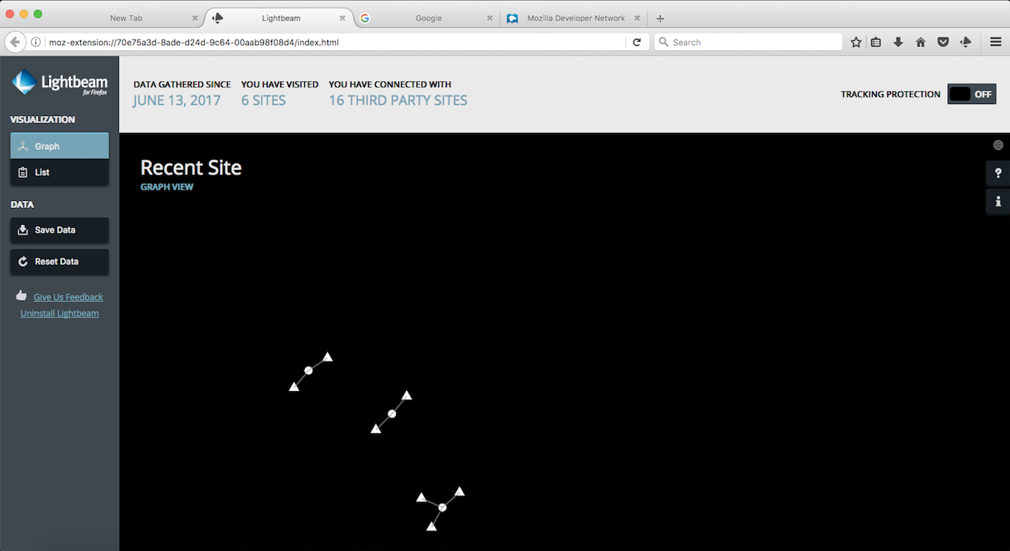 Lightbeam MVP with an initial d3 visualization